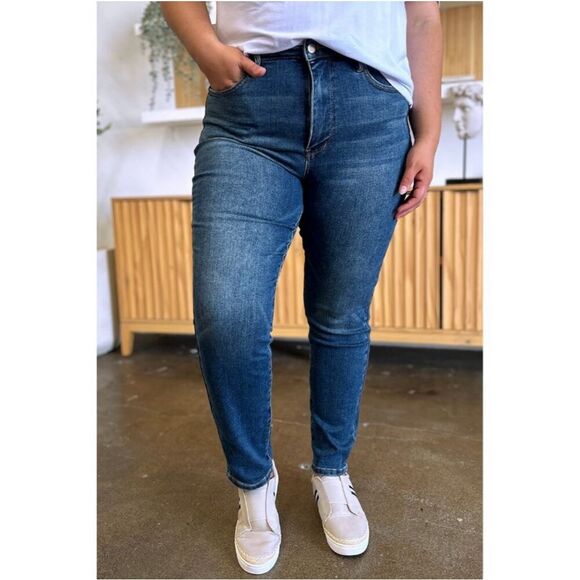 Judy Blue Denim - Judy Blue Tummy Control High Waist Skinny fit Jeans Plus Size 14W Dark Wash Blue